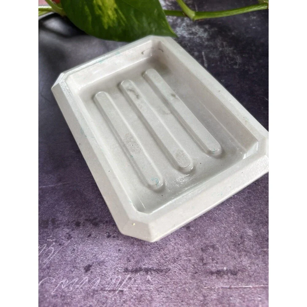 Handmade Soap Dish Cement Soap Holder Rectangular Bathroom Kitchen Beige